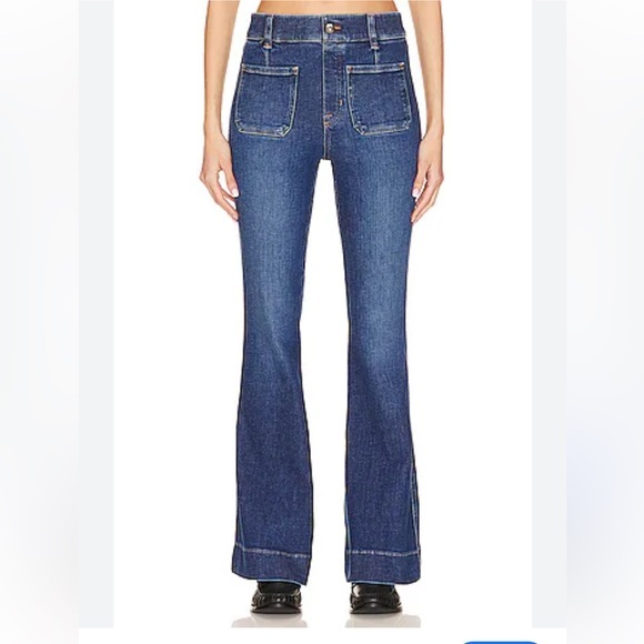 SPANX Denim - SPANX Pull-on Dark Blue Flare Jeans with Patch Pockets